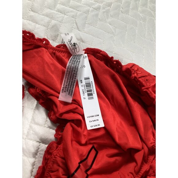 Pink By Frankies Bikinis Cheeky Red Eyelet Bikini Bottom Size L Strachey fit NWT - Picture 2 of 6